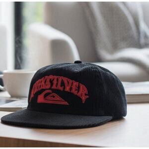 Quicksilver Corduroy Black Red Surf Skate Strapback Hat Cap New Fast Ship